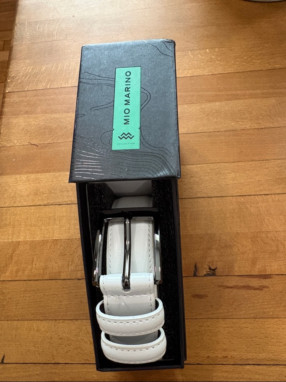 Mio Marino White Leather Men’s Belt with Silver Buckle